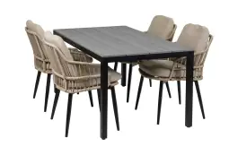 5-delige tuinset | 4 Isabel stoelen (Sand) | 160cm Cyprus tuintafel (Grey)