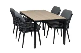 5-delige tuinset | 4 Isabel tuinstoelen (Black) | 160cm Cyprus tuintafel (Wood)