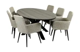 7-delige tuinset | 6 Pisa tuinstoelen (White) | 220cm ovale Cyprus tuintafel (Grey)