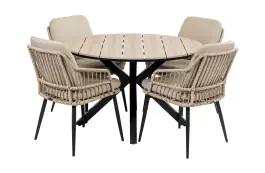 5-delige ronde tuinset | 4 Isabel tuinstoelen (Sand) | ø120cm Cyprus tuintafel (Wood)