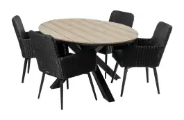 5-delige tuinset | 4 Pisa tuinstoelen (Black) | 180cm ovale Cyprus tuintafel (Wood)