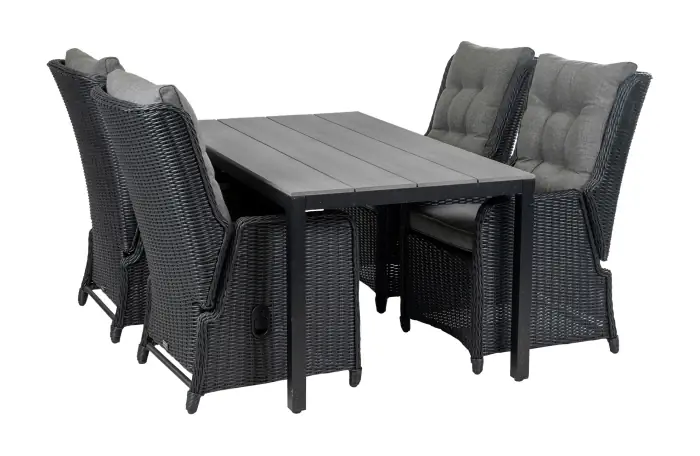 5-delige tuinset | 4 Dublin verstelbare stoelen (BL) | 160 of 180cm Cyprus tuintafel