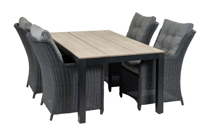 5-delige-tuinset-cyprus-tuintafel-wood-rechthoekig-dublin-zwarte-wicker vlechtwerk-tuinstoel