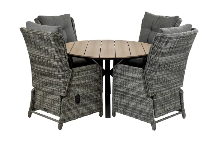 5 delige tuinset-Dublin verstelbare tuinstoel-Ash Grey-polywood tuintafel-wicker-aluminium frame