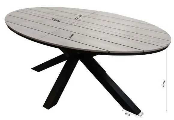 Cyprus ovale tuintafel 220cm-polywood tafelblad-wood tuintafel-aluminium frame-afmetingen