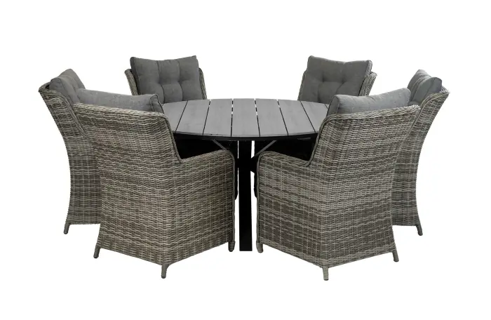 cyprus-ronde-tuintafel-grey-mystic-grey-tuinstoelen-vast-dublin-wicker vlechtwerk-aluminium frame