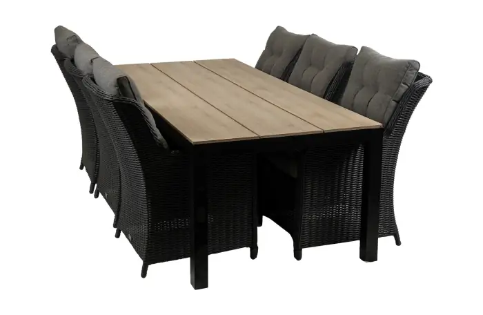 Dublin 7 delige tuinset-Dublin tuinstoel-Black-aluminium frame-wicker vlechtwerk-cyprus tuintafel-polywood