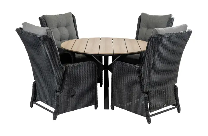 Dublin ronde tuinset-5 delige tuinset-Dublin verstelbare tuinstoel-Black-Cyprus ronde tuintafel-wicker vlechtwerk