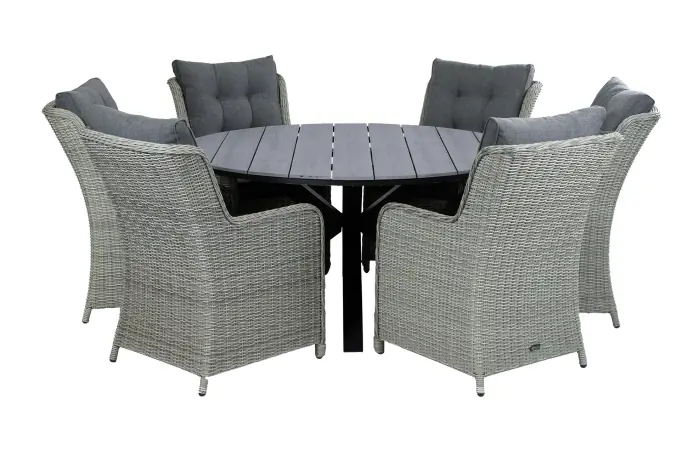 Dublin ronde tuinset-7 delige tuinset-Dublin tuinstoel-Mystic Grey-wicker vlechtwerk-cyprus ronde tuintafel-polywood