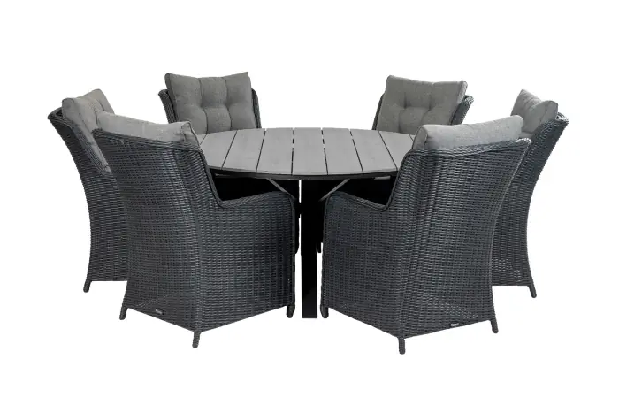 Dublin ronde tuinset-7 delige tuinset-Dublin tuinstoel-Black-wicker vlechtwerk-cyprus ronde tuintafel-aluminium frame