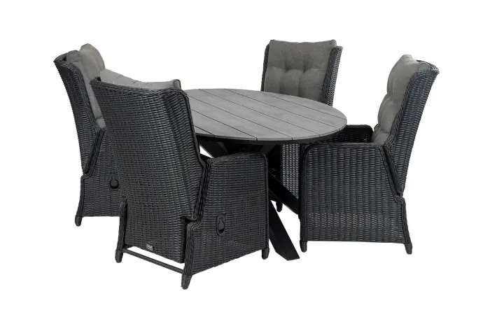 Dublin tuinset-5 delige tuinset-Dublin verstelbare tuinstoel-Black-Cyprus tuintafel-wicker vlechtwerk-aluminium frame