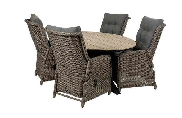 Dublin tuinset-verstelbare tuinstoel-Sweet Brown-wicker-aluminium frame-grey rug en zitkussen