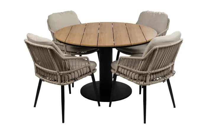 Isabel-Sand-Tower-tuintafel-rond-5delig-modern-stevig-4-seizoenen-tuinmeubelen