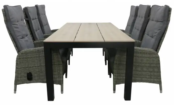 Kos tuinset-7 delige tuinset-Kos verstelbare tuinstoel-Ash Grey-polywood tuintafel-aluminium frame-wicker vlechtwerk