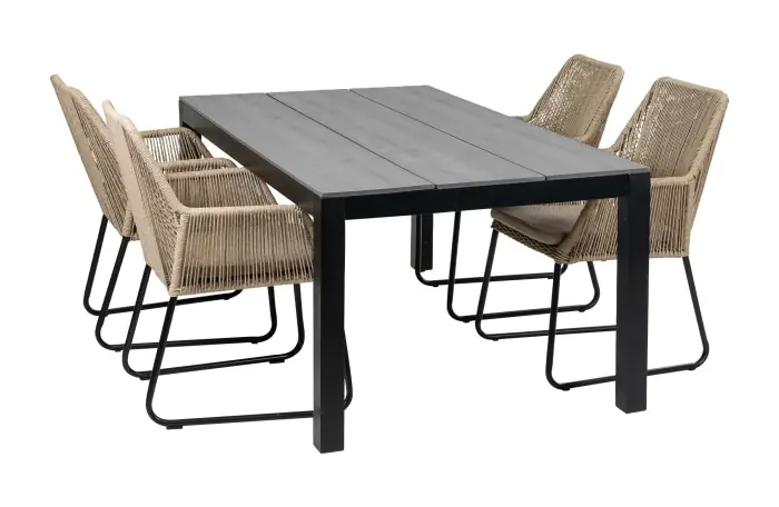 Mona tuinset-5 delige tuinset-Cyprus tuintafel-grey kleur tafelblad-Rope tuinstoel-Sand kleur