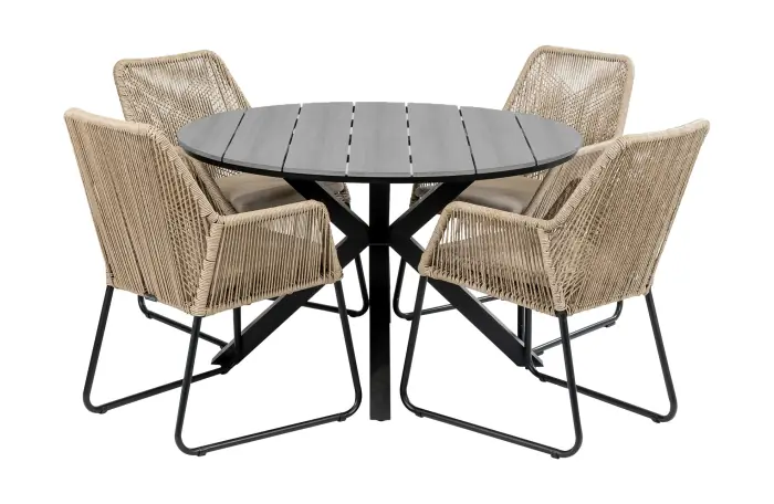 Mona tuinset-5 delige tuinset-Mona tuinstoel Sand-cyprus tuintafel-grey-rope-aluminium frame