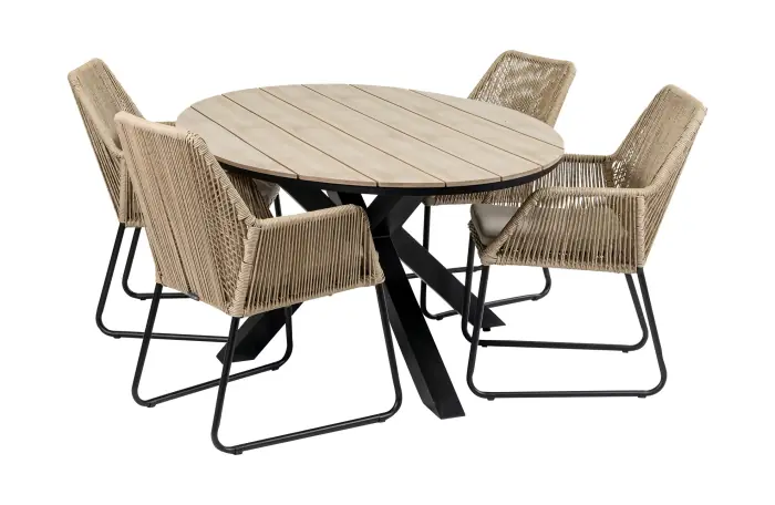 Mona tuinset-5 delige tuinset-Mona tuinstoel Sand-cyprus ovale tuintafel-rope tuinstoel-aluminium frame