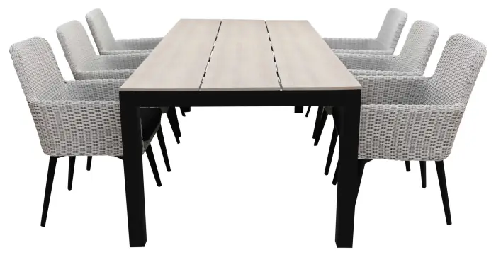 Pisa 7 delige tuinset-Pisa tuinstoel White-wicker vlechtwerk-cyprus tuintafel-polywood