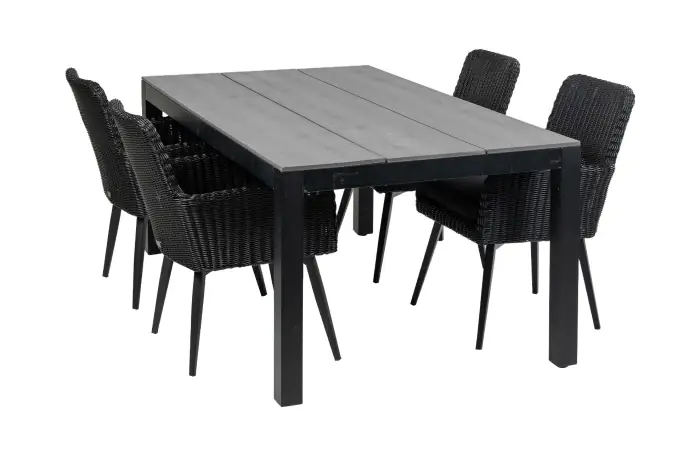 Pisa tuinset-5 delige tuinset-Pisa tuinstoel-Black-polywood tuintafelblad-grey-wicker-aluminium frame