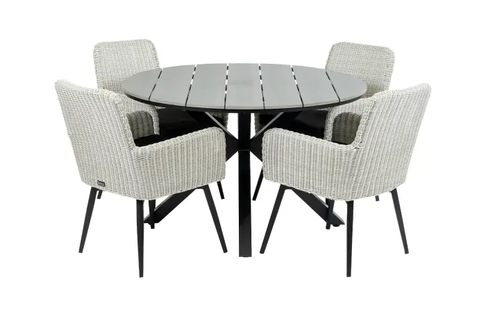 Pisa tuinset-5 delige tuinset-Pisa tuinstoel-white-polywood tuintafel-rond wicker vlechtwerk-aluminium frame