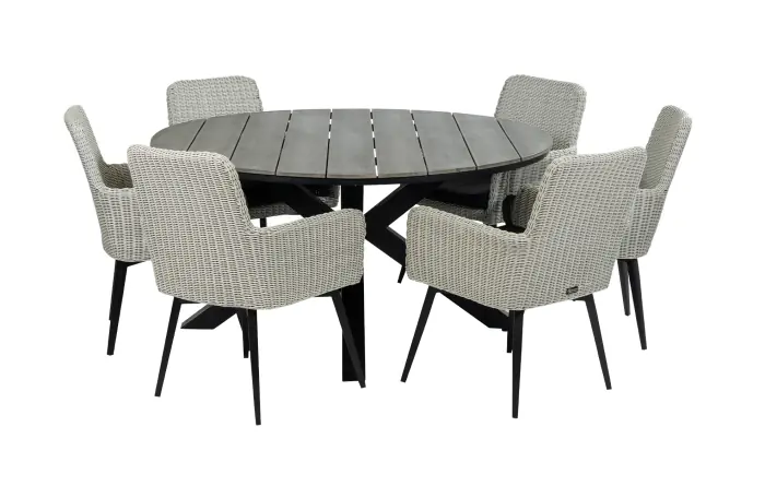 Pisa tuinset-7 delige tuinset-Pisa tuinstoel-white-cyprus tuintafel polywood-wicker vlechtwerk-aluminium frame