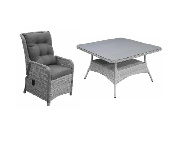 vierkante tuinset 4 personen - verstelbare tuinstoelen wicker grijs