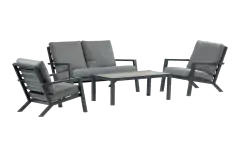 Stoel-bank Loungeset Bezano | met 2-persoonsbank | Matt Black/Grey |  Aluminium
