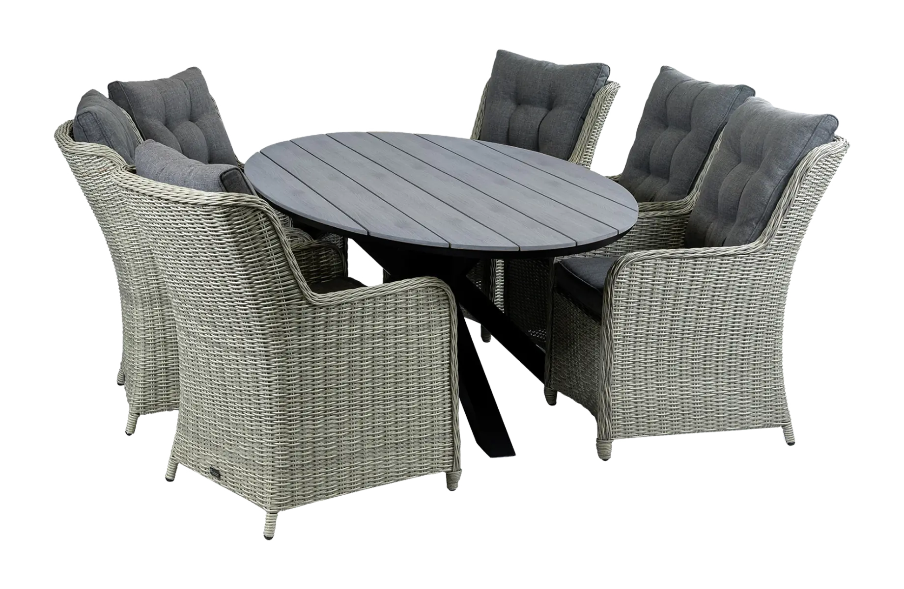 7-delige tuinset | 6 Dublin tuinstoelen (MG) | 220cm ovale Cyprus tuintafel (Grey)