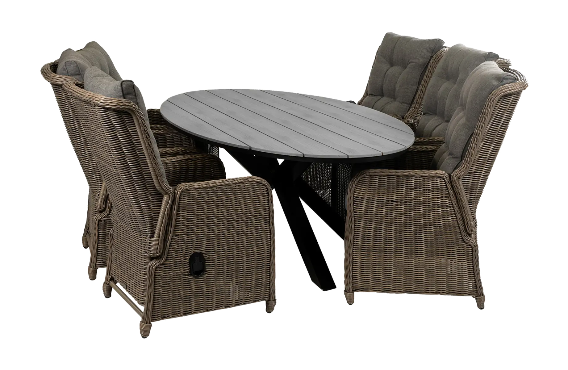 7-delige tuinset | 6 Dublin verstelbare stoelen (SW) | 220cm ovale Cyprus tuintafel (Grey)