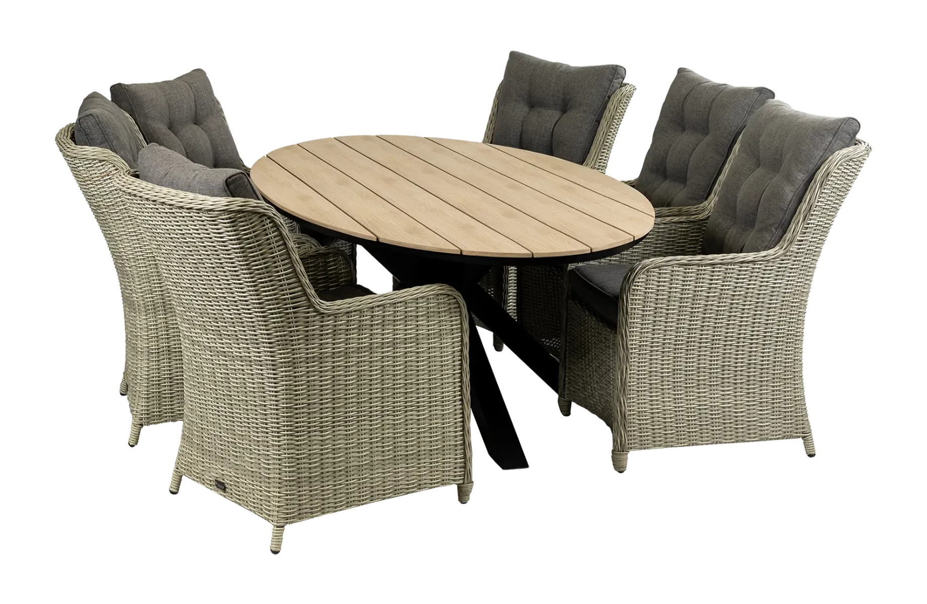 7-delige tuinset | 6 Dublin tuinstoelen (MG) | 220cm ovale Cyprus tuintafel (Wood)