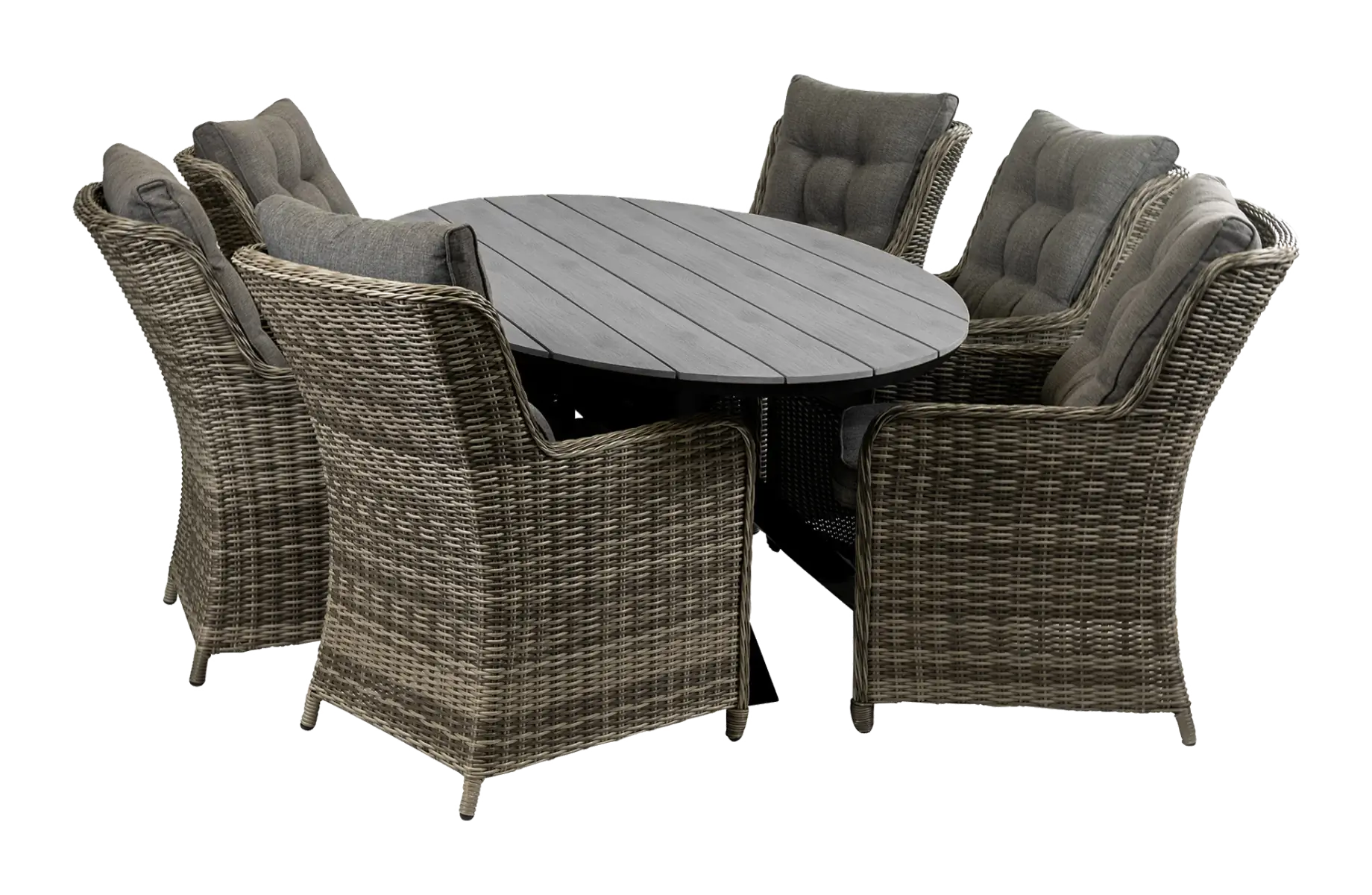 7-delige tuinset | 6 Dublin tuinstoelen (AG) | 220cm ovale Cyprus tuintafel (Grey)