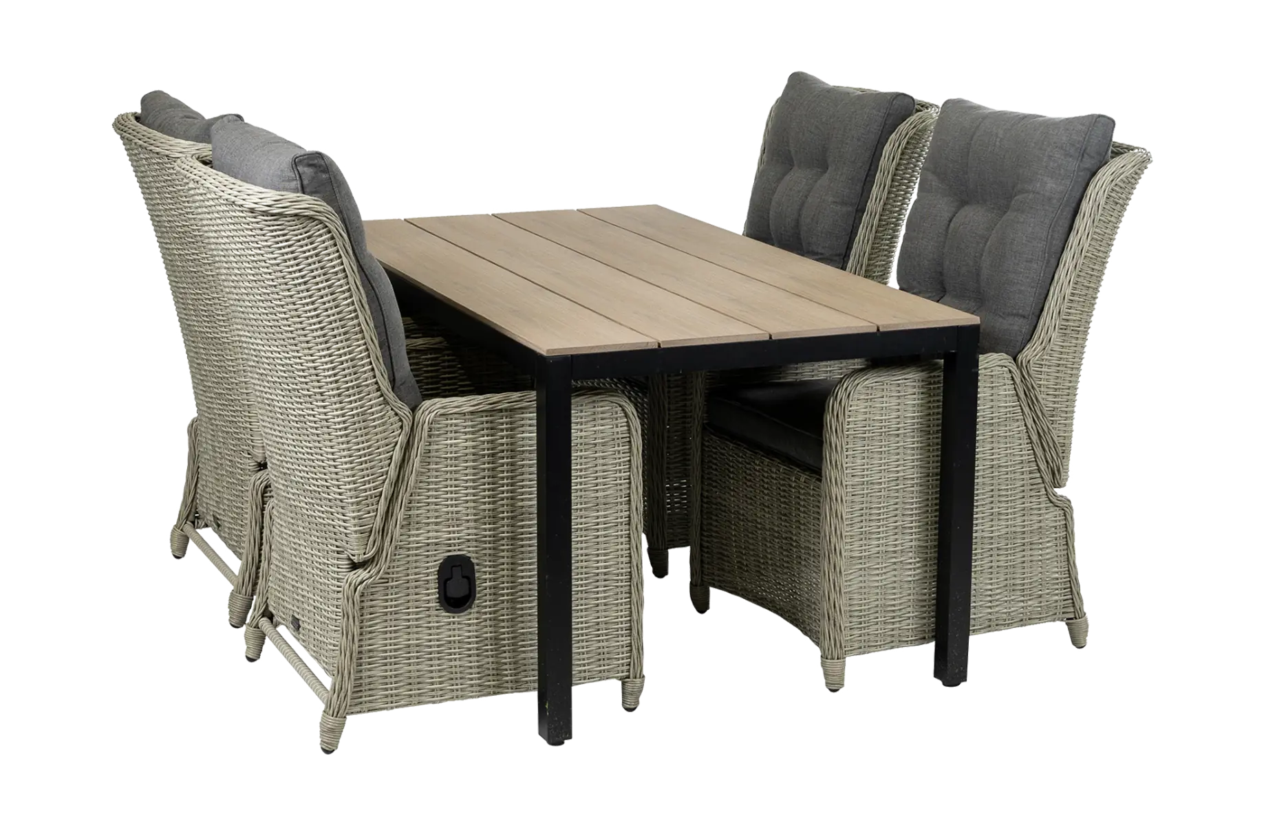 5 delige tuinset-4 Dublin verstelbare tuinstoelen-Mystic Grey-cyprus tuintafel-wood kleur tuintafel-wicker-aluminium frame