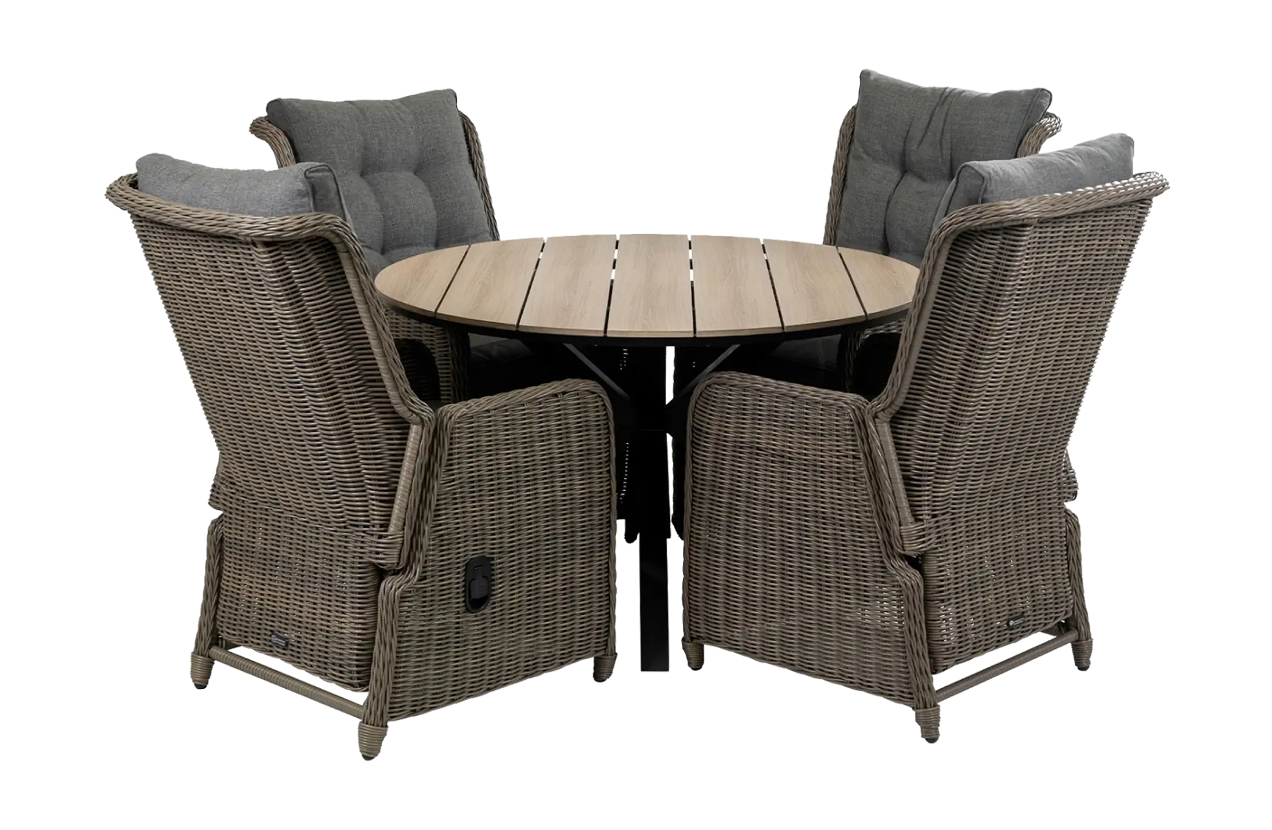 5-delige ronde tuinset | 4 Dublin verstelbare stoelen (SW) | ⌀120cm Cyprus tuintafel (Wood)