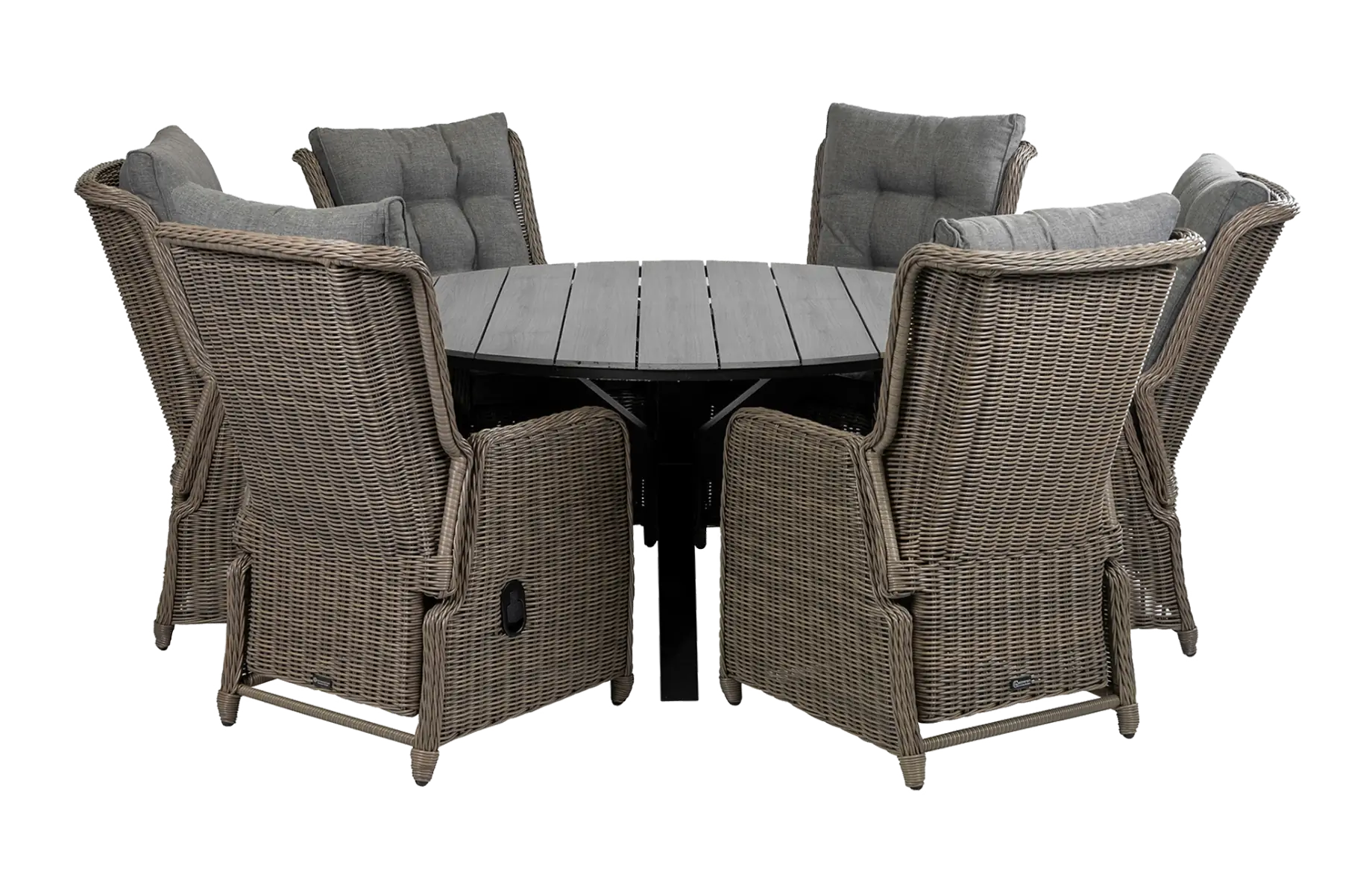 7-delige ronde tuinset | 6 Dublin verstelbare stoelen (SW) | ⌀150cm Cyprus tuintafel (Grey)