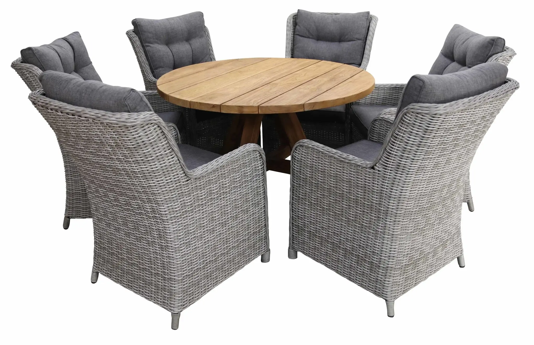 Dublin ronde tuinset-7 delige tuinset-Dublin tuinstoel-Mystic Grey-Ayra tuintafel-wicker vlechtwerk-aluminium frame