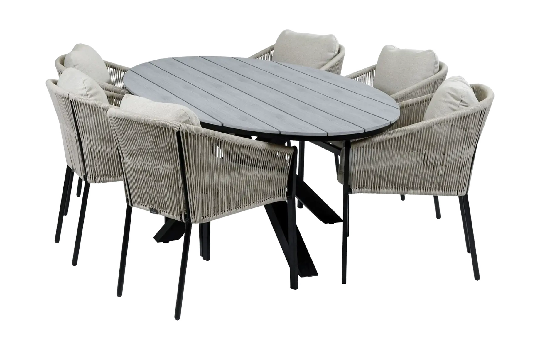 7-Delige tuinset | 6 Elvira tuinstoelen (Black) | 220cm ovale tuintafel Cyprus (Grey)