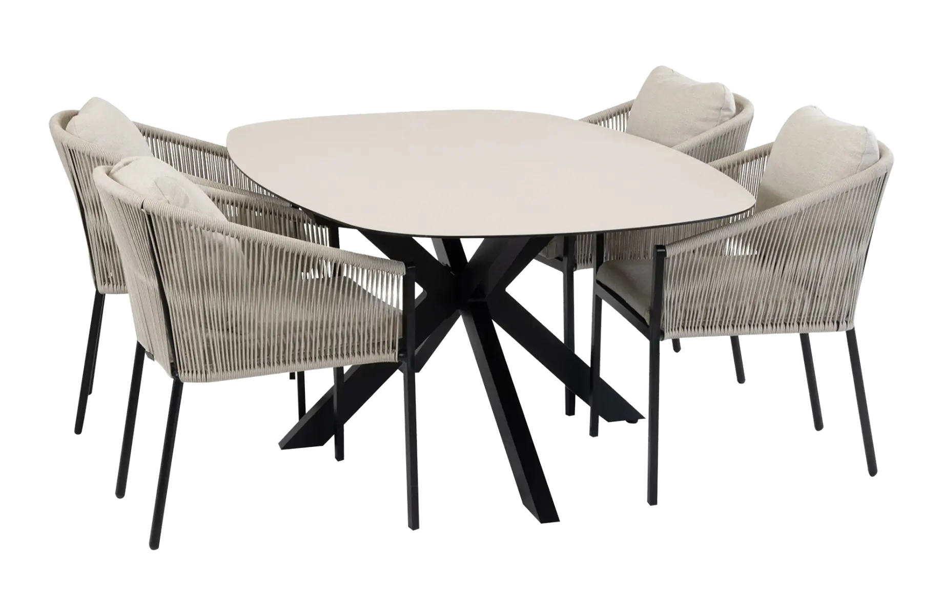 5-delige tuinset | 4 Elvira tuinstoelen (Black) | Tuintafel Malaga 180x115cm (Black)