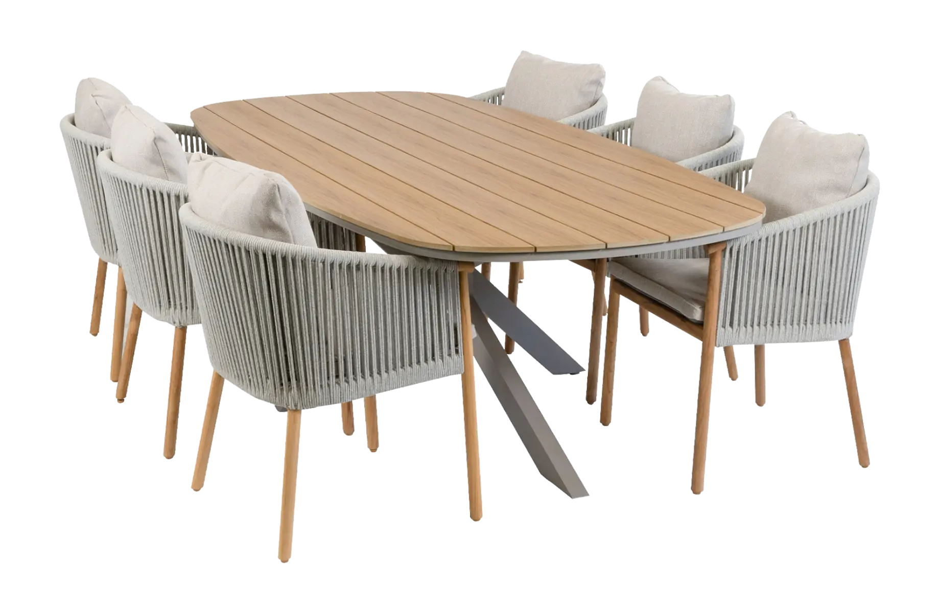 7-delige tuinset | 6 Es Vedra tuinstoelen (Teakhout) | Tuintafel Cadiz 240x115cm (Camel)