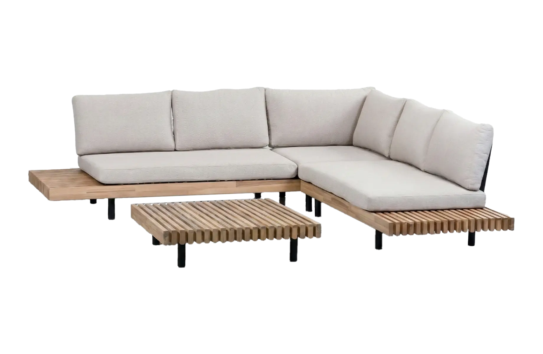 Hoek Loungeset Lissabon 3-delig | Acacia Teaklook & Sand | Inclusief loungetafel