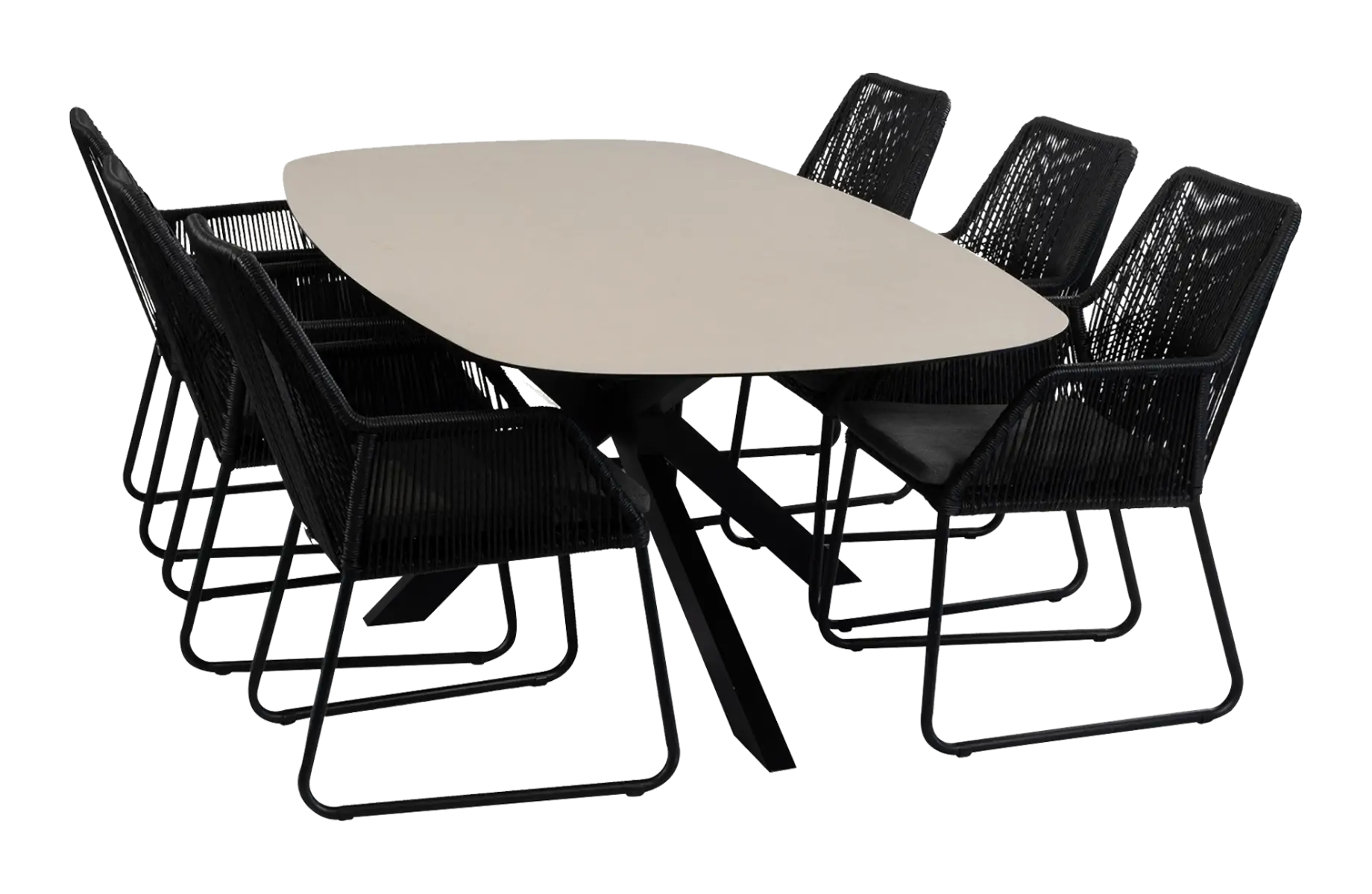 7-delige tuinset | 6 Mona tuinstoelen (Black) | Tuintafel Malaga 240x115cm (Black)
