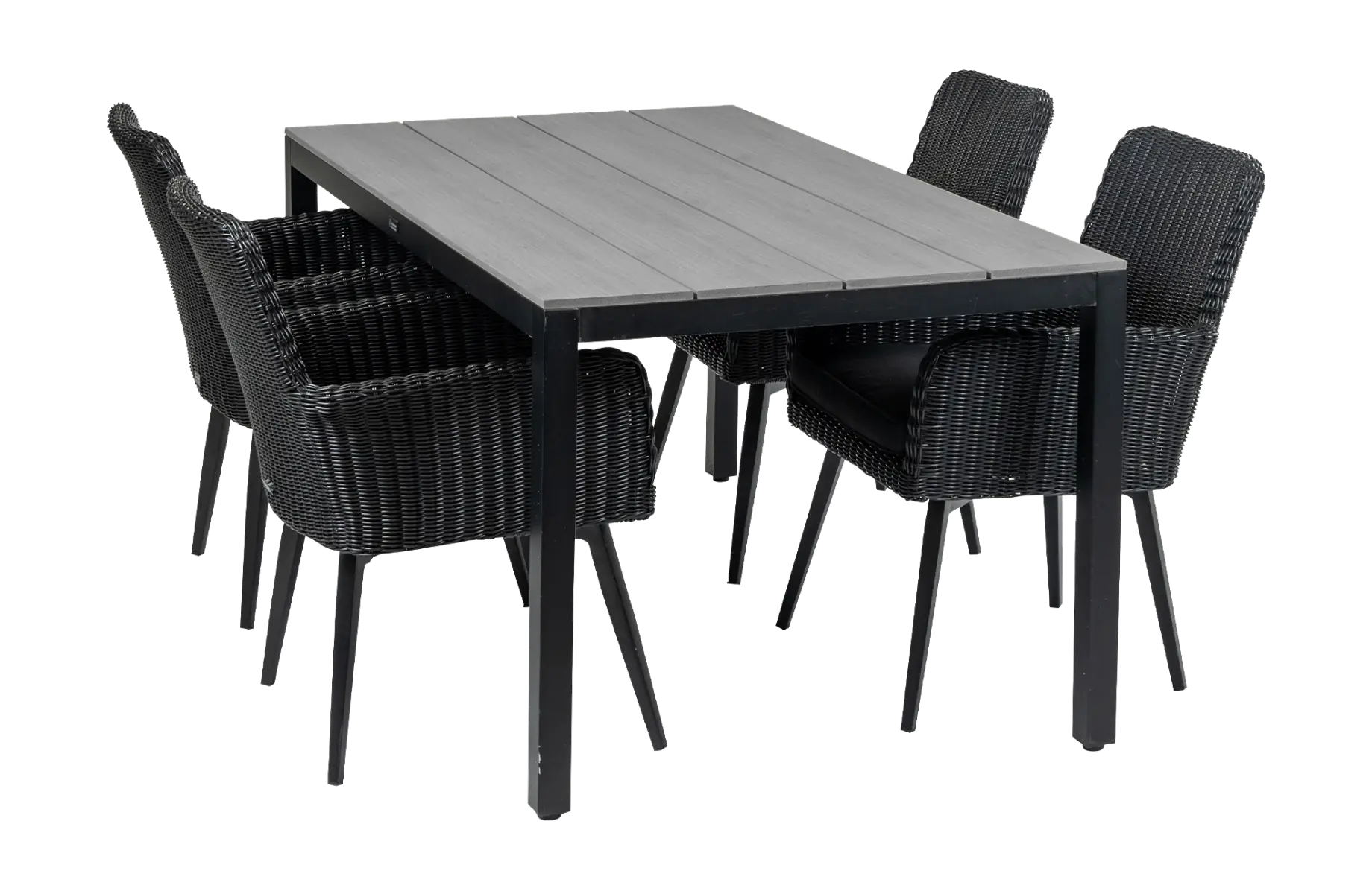 5-delige tuinset | 4 Pisa stoelen (Black) | 160cm Cyprus tuintafel (Grey)