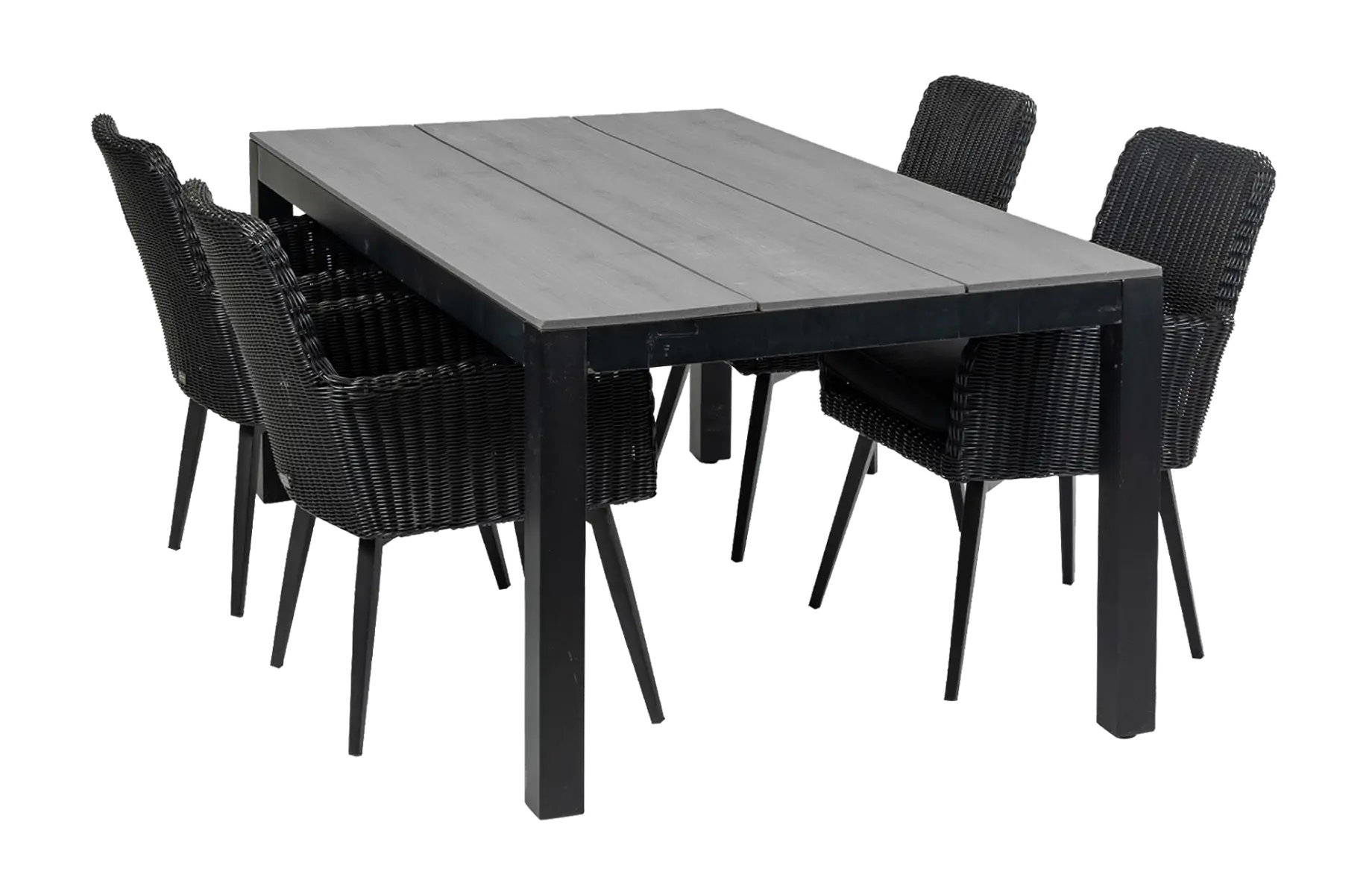 5-delige tuinset | 4 Pisa stoelen (Black) | 180cm Cyprus tuintafel (Grey)