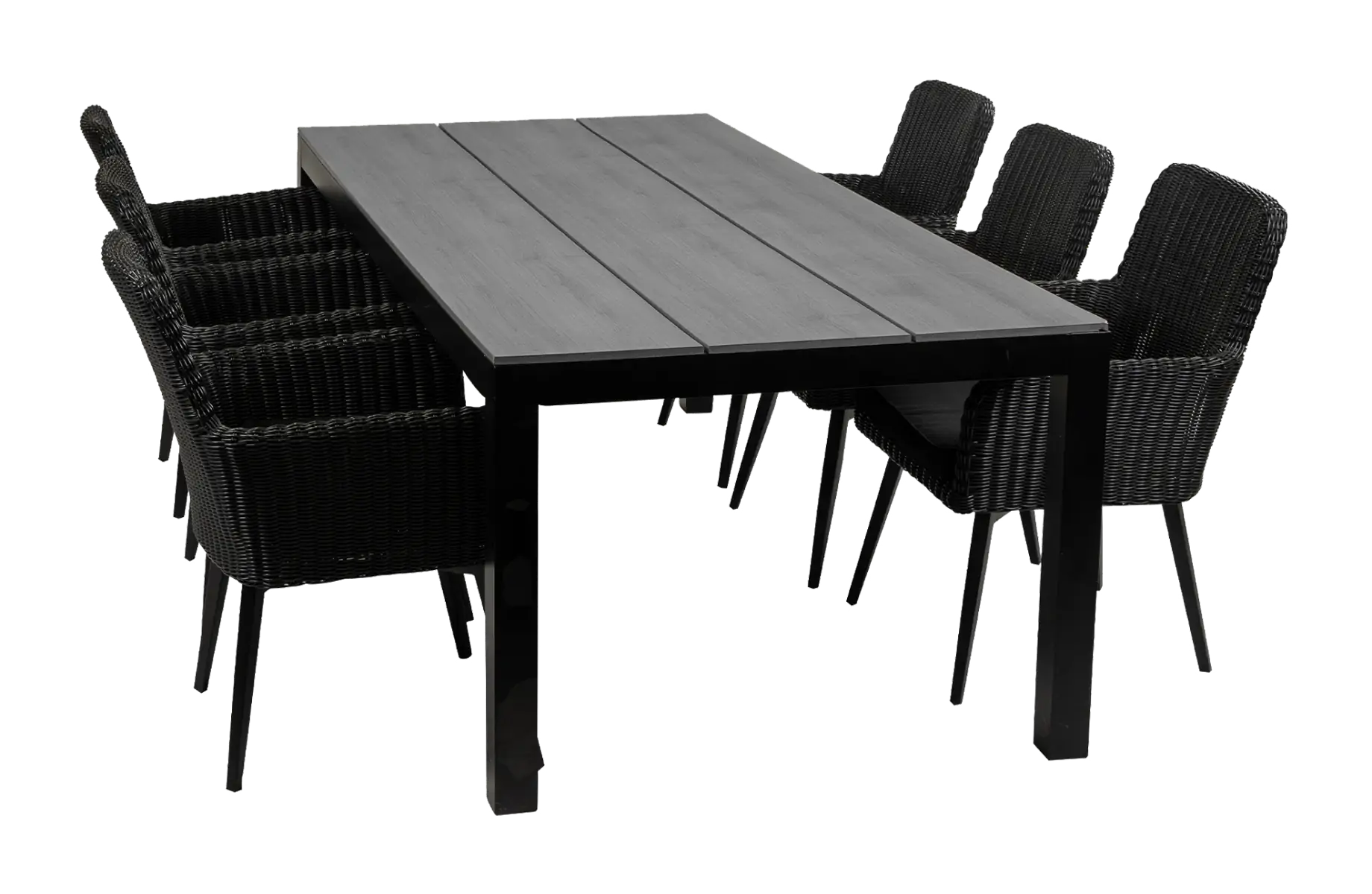 7-delige tuinset | 6 Pisa stoelen (Black) | 225cm Cyprus tuintafel (Grey)