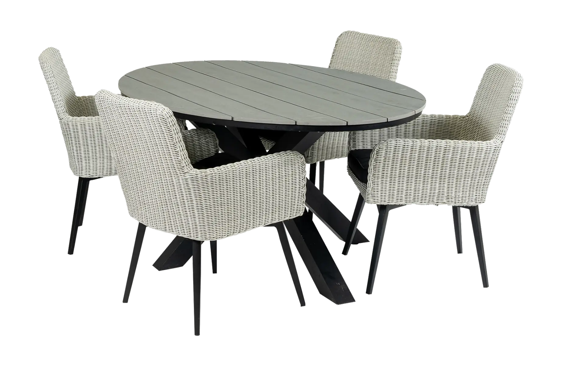5-delige tuinset | 4 Pisa tuinstoelen (White) | 180cm ovale Cyprus tuintafel (Grey)