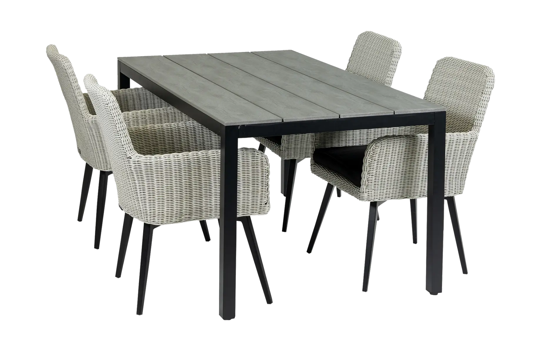 5-delige tuinset | 4 Pisa stoelen (White) | 160cm Cyprus tuintafel (Grey)