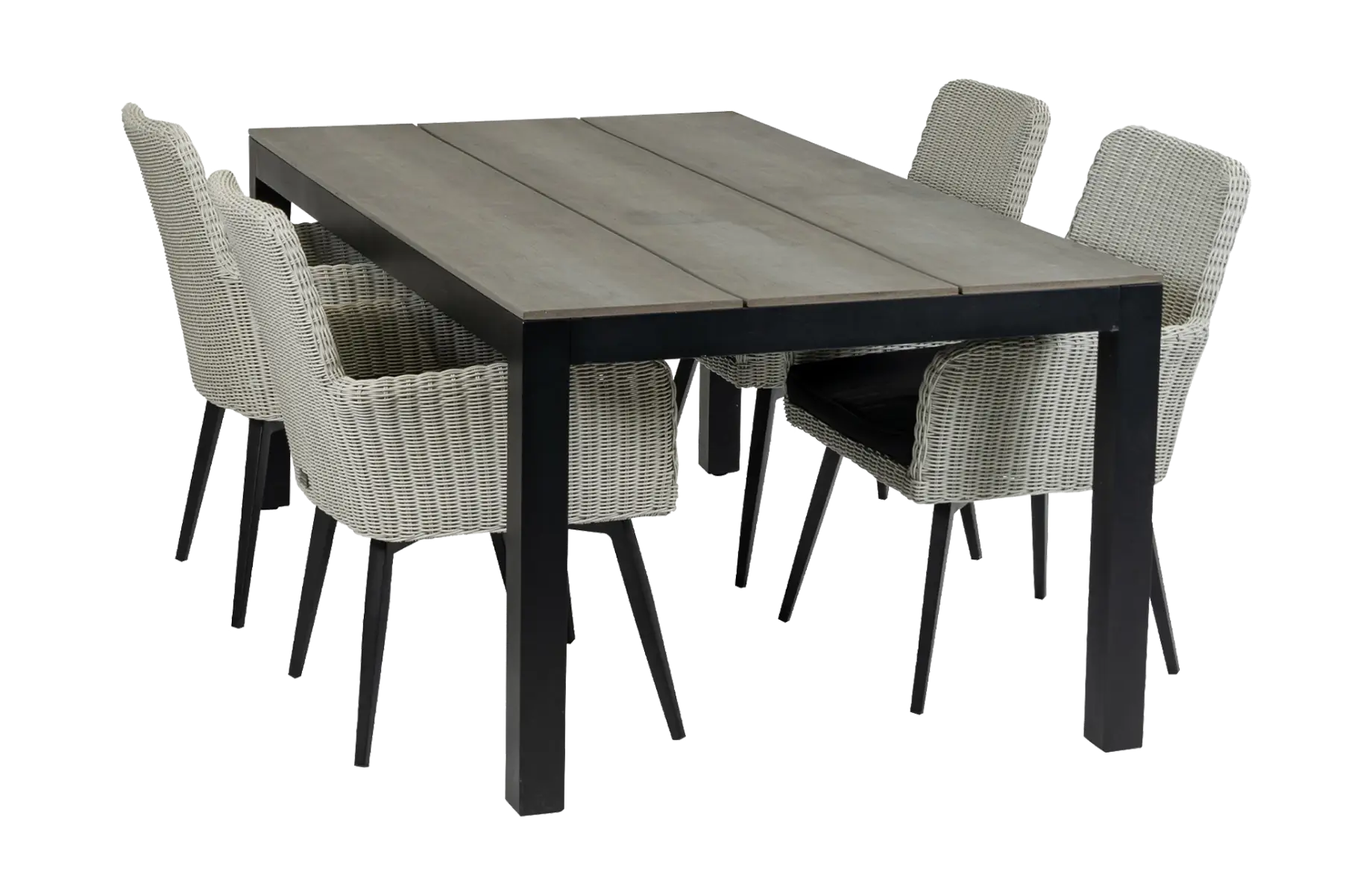 5-delige tuinset | 4 Pisa stoelen (White) | 180cm Cyprus tuintafel (Grey)