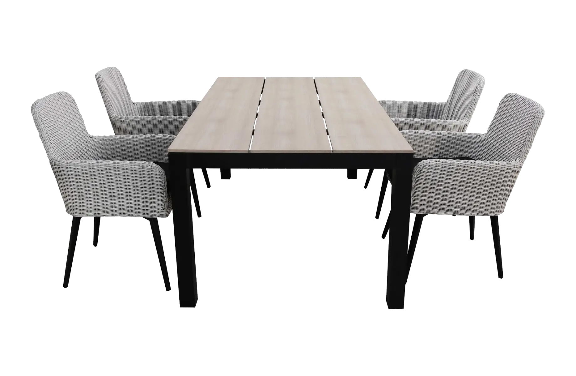 5-delige tuinset | 4 Pisa stoelen (White) | 180cm Cyprus tuintafel (Wood)