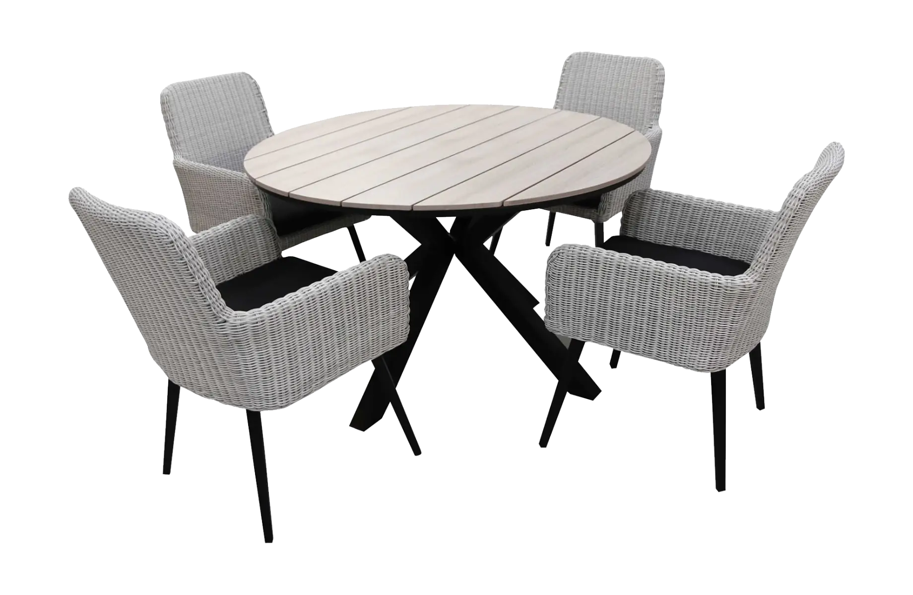 5-delige ronde tuinset | 4 Pisa tuinstoelen (White) | ⌀120cm Cyprus tuintafel (Wood)