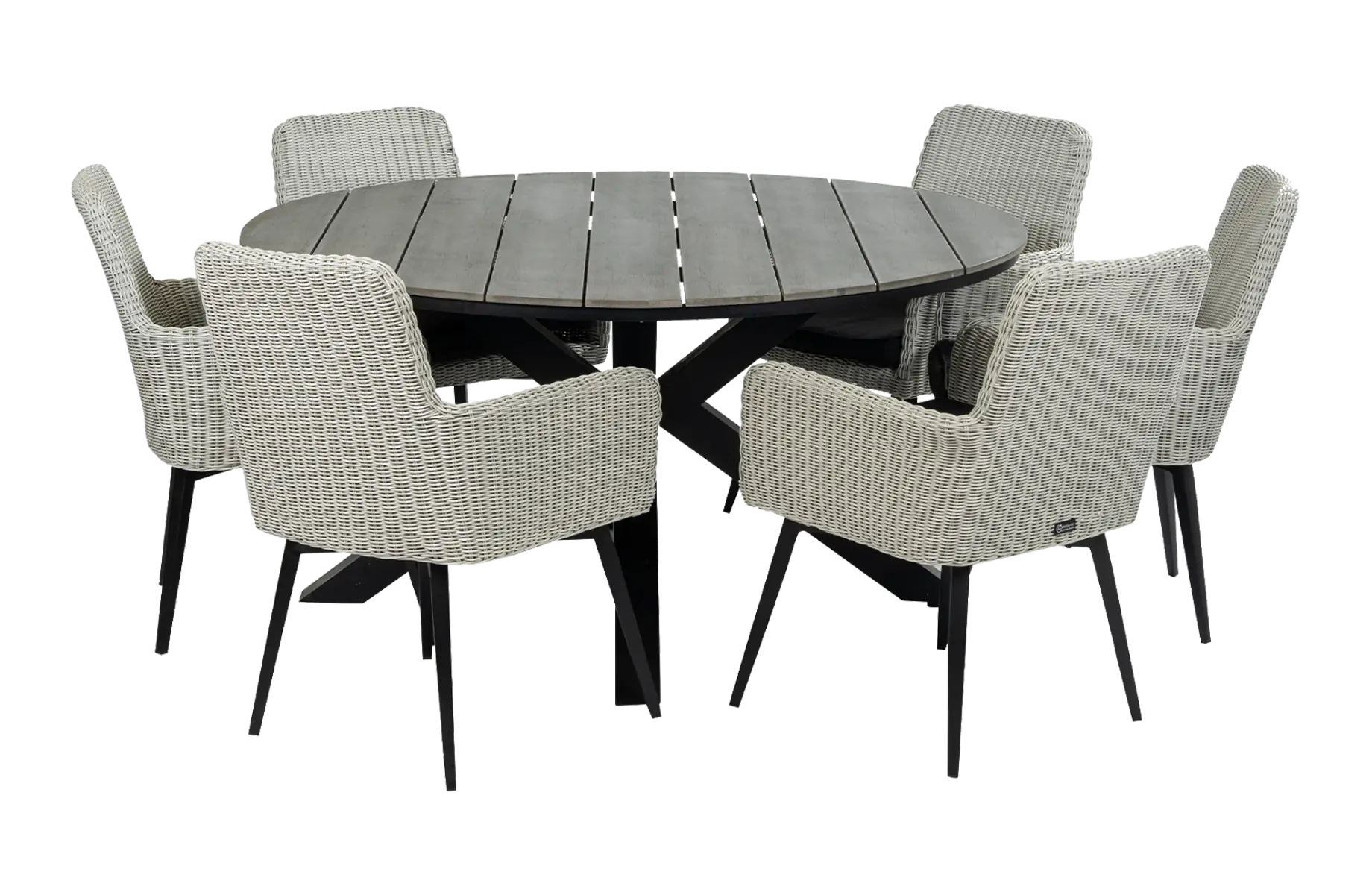 7-delige ronde tuinset | 6 Pisa tuinstoelen (White) | ⌀150cm Cyprus tuintafel (Grey)
